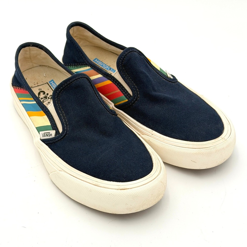 Vans Slip On Navy Blue Rainbow Stripe UltraCush Canvas Sneakers 6.5 Womens